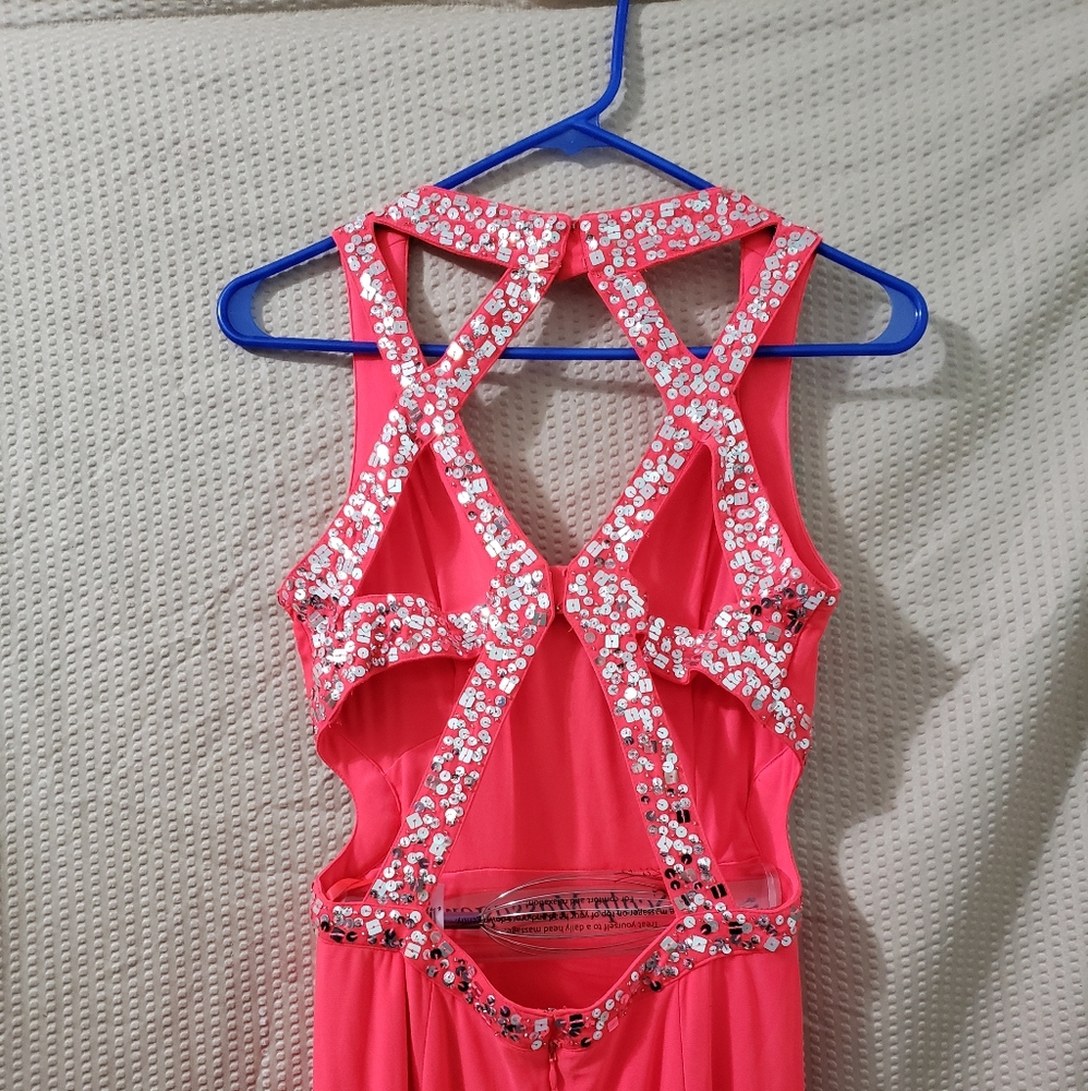 Coral, silver formal/prom dress